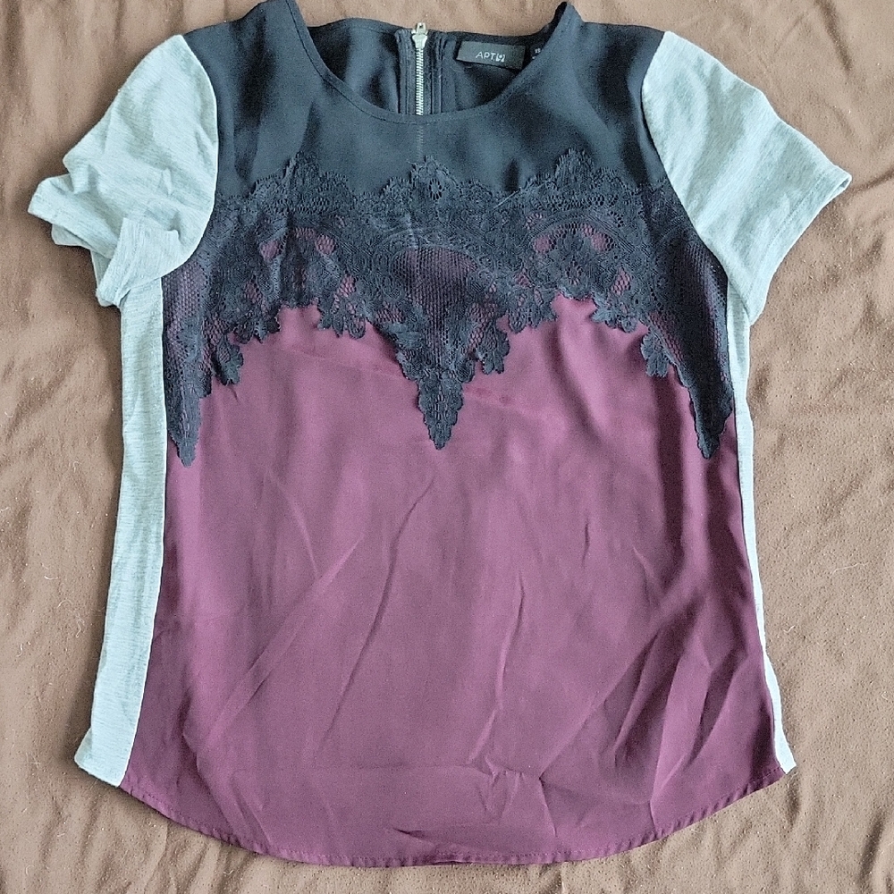 Apt. 9 Women's Black and Purple Lace Blouse